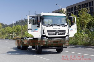 Dongfeng three axle truck 25 tons chassis – 350 hp export heavy duty chassis models – rear eight wheel truck chassis conversion