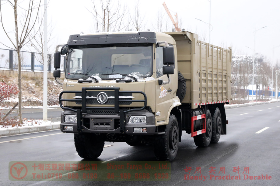 Dongfeng 6*6 Flathead Dump Trucks-210 HP Palletized Raised Trucks-Dongfeng လမ်းကြမ်းထရပ်ကားများ တင်ပို့ရောင်းချသည့် ထုတ်လုပ်သူ